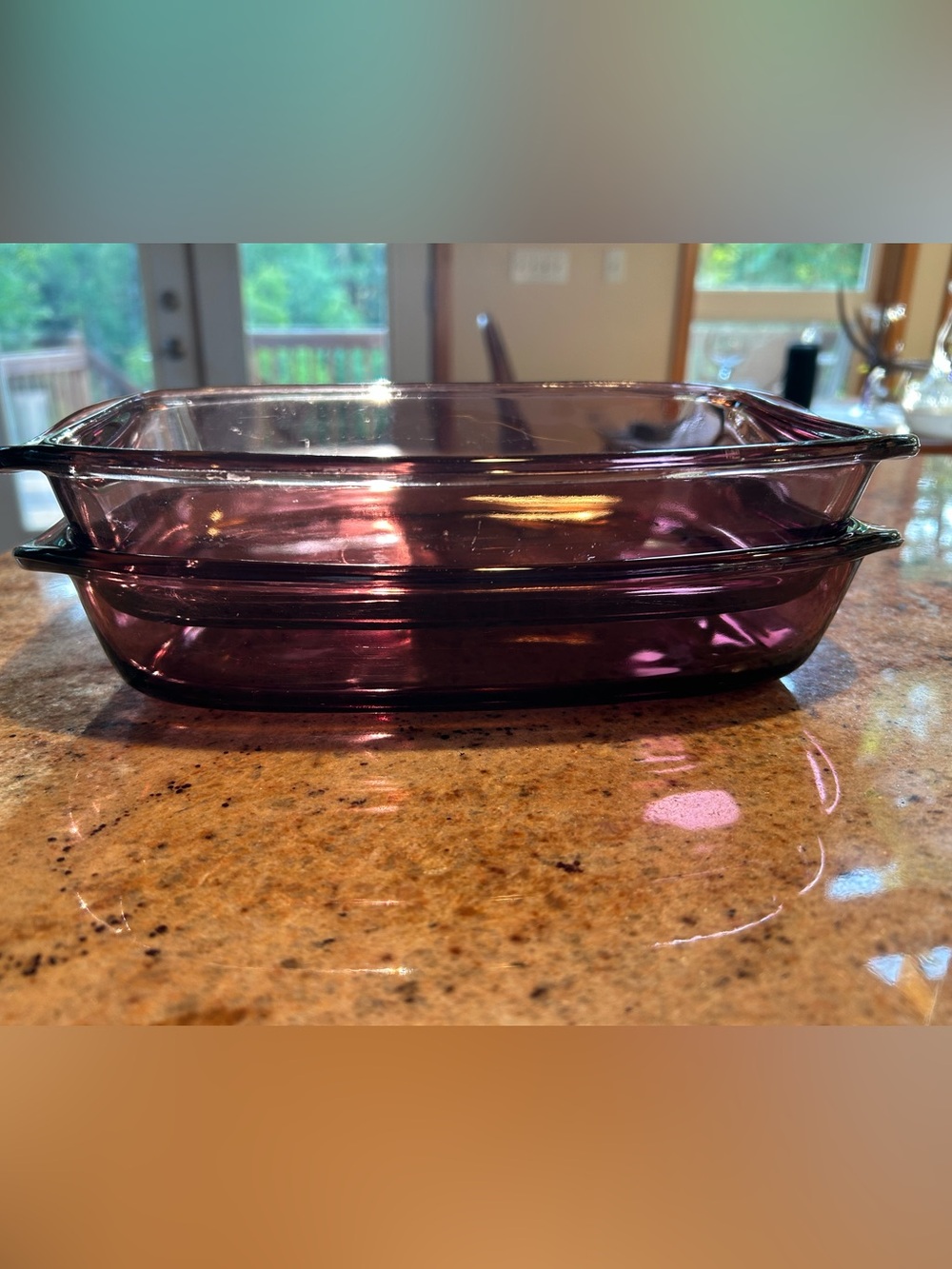 Cranberry Pyrex #213R (2)Visions Rectangle Baking Dish 1 1/2 Qt 6”x9” w/Handles